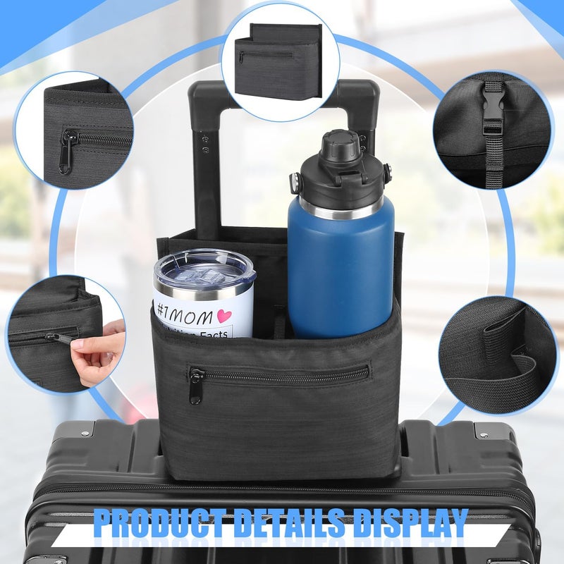ZHCHG Luggage Travel Cup Holder Attachment for Suitcase Drink Carrier Caddy, Coffee Mug and Tumblers, Traveler Carry on Hands Free Accessory- Gifts for Flight Attendants Travelers Accessories- Black - Image 5